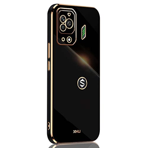 MAOGE Funda para Black Shark 5 Pro [5G] Gaming, Galvanoplastia de Diseño de Phnom Penh Elegante Delgada a Prueba de Golpes TPU de Goma Suave Carcasa de Silicona Colorida, Negro