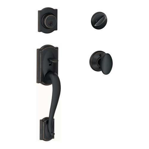 Image of SCHLAGE F60 CAM 716 SIE Camelot Single Cylinder Handle Set and Siena Knob, Aged Bronze