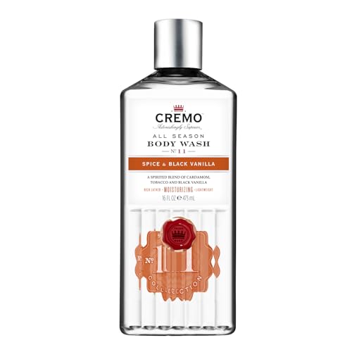 Cremo Spice and Black Vanilla Body Wash, Men's Shower Gel for Body Skin Care, Rich Lathering and Moisturising, 473 ml