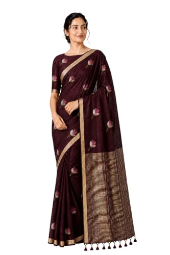 Image of Women's Kosa Linen Floral Motif Design with Unstitched Blouse Piece
