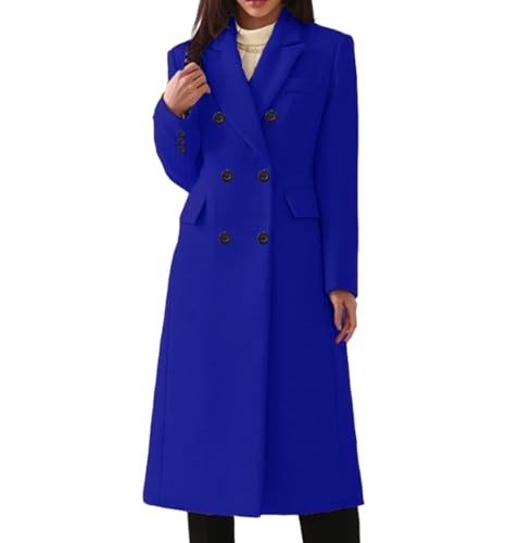 ZzhangOu Abrigo Largo De Mezcla De Cachemira Para Mujer, Abrigo Retro De Doble Botonadura Con Cuello Tipo Traje, Talla Grande L