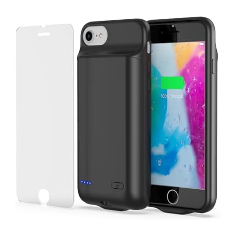 KOOAQQ Battery Case for iPhone 8/7/6s/6/SE, Large Capacity [7000mAh] Portable Protective Charging Case Extended Battery Backup Pack for iPhone 8/7/6s/6/SE (2022/2020) Charging Case (4.7 Inch) -Black Cover