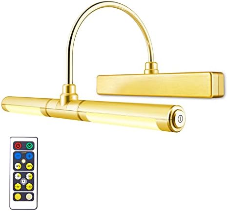 LUXSWAY Wireless Picture Light with Remote Control,Battery Operated Painting Light with Dimmable & Timer,180° Adjustable Head for Wall Art,Canvas Paintings,Portrait Displays-Gold
