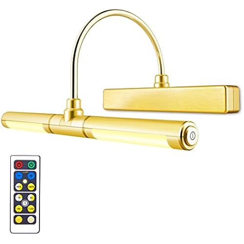 LUXSWAY Wireless Picture Light with Remote Control,Battery Operated Painting Light with Dimmable & Timer,180° Adjustable Head for Wall Art,Canvas Paintings,Portrait Displays-Gold