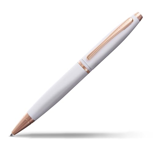 Image of Cross Calais White & Rose Gold Refillable Ballpoint Pen - Medium Point, Black Ink, Smooth Writing, Presented in a Luxury Gift Box
