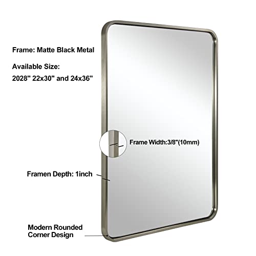 Image of ANDY STAR 24x30'' Brushed Nickel Bathroom Vanity Mirror Over Sinks, Rounded Rectangle Bathroom Wall Mirror in 1'' Seamless Tube Metal Frame,SUS304-Anti-Rust, Wall-Mounted Horizontal /Vertical