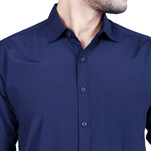 Image of Men's Cotton Solid Slim Fit Casual Spread Collar Shirt