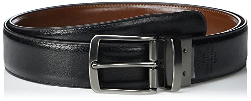 Perry Ellis Men's Portfolio Reversible Leather Dress Belt with Heat Crease, Matte, Stitched, 1.5” Width, Silver Prong Buckle2
