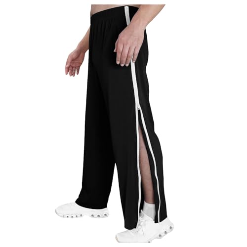 KBOPLEMQ Pantalones de rehabilitación para mujer y hombre, laterales para abrir, holgados, pantalones de entrenamiento, pantalones de deporte, pantalones de rehabilitación con cremallera lateral y en