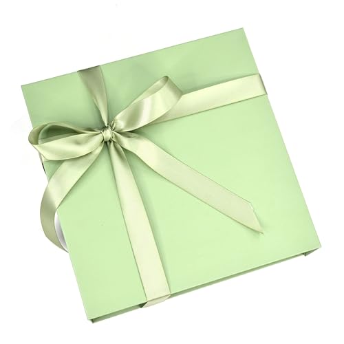 Image of RBS - Green Gift Hamper Box Empty, 2.5m Satin Spring Moss Ribbon (1 Pack) Hamper Boxes for Gift Empty (26 x 26 x 8cm) Gift Cardboard Box Empty Gift Packing Box Reusable gift boxes (Green)
