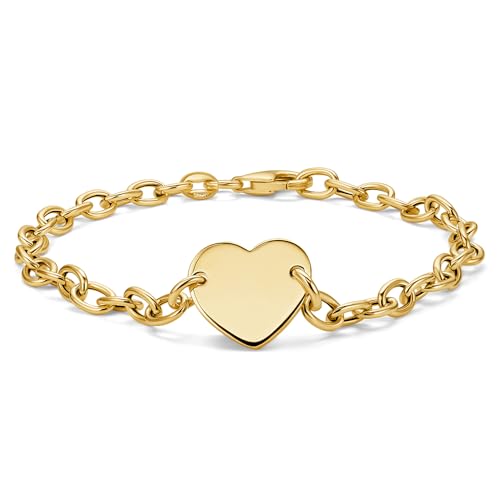 MIORE Pulsera Mujer Plata 925 Chapada en Oro de 18 Quilates, Pulsera Corazón, 19cm Cadena de Mano con Colgante Corazón, Joyería Hipoalergénica para Mujer con Joyero, Hecha a Mano en Italia