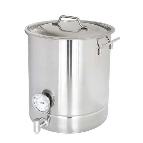 Home Beer Brew Kettle Stainless Steel Brewing Pot with Drilled Bottom Thermometer Bar Beer Home Brewing Supplies 30L (7.93Gal)