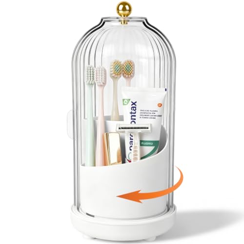 Toothbrush Holders with Cover Toothpaste Organizer for Bathroom White