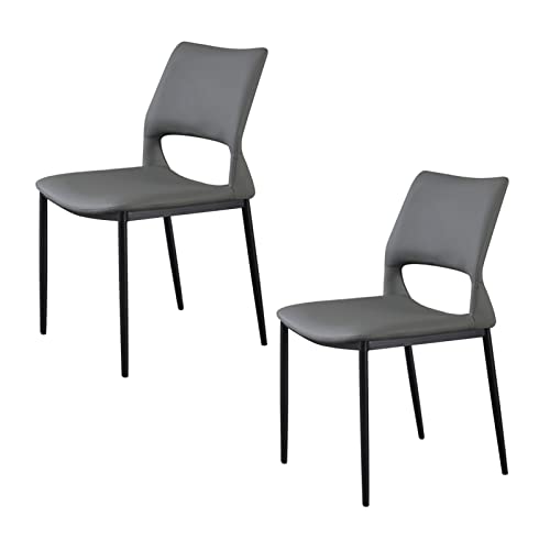 SJIALEN Leather Dining Chairs Set of 2, Living Room Balcony Bedroom Leisure Chairs Household Backrest Carbon Steel Upholstered Chairs Kitchen Chair (Color : Dark Gray, Size : 44x52x83cm)