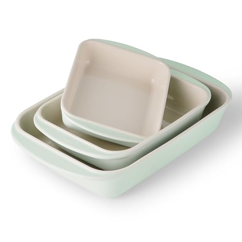 Image of Tramontina Mae 3-Piece Ceramic Porcelain Baking Pans Set, Non Stick Casserole Dishes for Oven, Rectangular Bakeware for Lasagna, Cakes and Loafs (Mint)