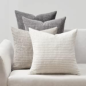 Topfinel Kissenbezug 60x60 Grau 4er Set Cord körnig Farbverlauf Kissenbezüge Kissenhülle Dekokissenbezug Sofakissen Couchkissen für Sofa Schlafzimmer Wohnzimmer Balkon Kinder flauschig