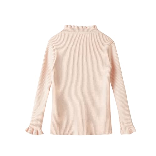 Image of Mud Kingdom Girls Mock Neck Sweater Long Sleeve Knit Top Solid Ruffled Collar Undershirt Slim Fit Lettuce Trim