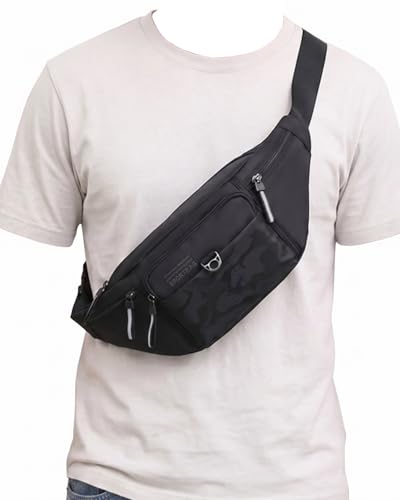 Image of Large Bumbag Waist Fanny Pack Running Belt for Men Ladies Women, Bum Bag with 6-Zipper Pockets Adjustable Belt (Black)
