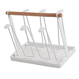Housoutil Ou à L' Envers Espace en Bois Gobelet Pièces Plateau Pompe Organisation Salle à Manger Égouttoir Plateau vers Le Verre Blanc Cuisine Crochets Comptoir Accessoires Métal