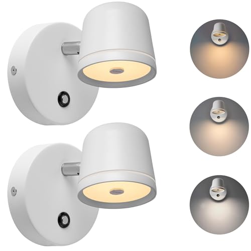 Image of Aisilan Wall Sconce Set of 2, Hardwired Touch Dimmable Wall Light with 3 Color Temperatures, Adjustable 7W LED Wall Lamp CRI97, Modern White Aluminum Sconce for Bedroom Bedside Hallway