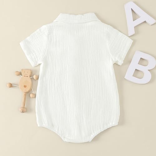 Baby Girl Boy Button Down Shirt Newborn Solid Color Short Sleeve Collared Romper Infant Summer Formal Bodysuit3