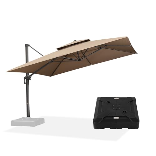 PURPLE LEAF 10' X 13' Cantilever Umbrella with Base Included Patio Outdoor Rectangle Large Deck Heavy Duty Market Sun Umbrella for Garden Backyard Pool Taupe