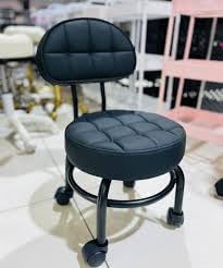 Genérico Silla Giratoria de Pedicura con Respaldo, Negro, Base con Ruedas, Asiento Acolchado 360°, para Salón de Belleza y SPA