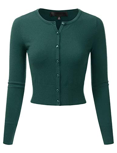 EIMIN Women's Crewneck Button Down Long Sleeve Cropped Cardigan Sweater (S-XL)