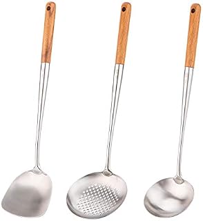 Szpatułka i chochla, zestaw narzędzi do chochli, 43 cm szpatułka do wok, szpatułka do wok ze stali nierdzewnej 304.