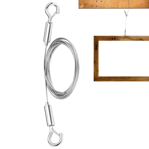 Photo Wire Rope - Adjustable Steel Hanging Cable Kit, Heavy Duty Mounting Wires | Multipurpose Lighting Fixture Support for Living Room Bedroom Bathroom Exhibition, Mirror, Frame Hanger