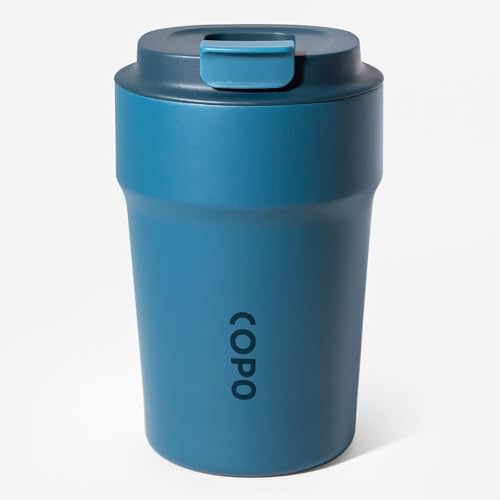 Travel Mug with Ceramic Coating Insulated Coffee Cup for Hot Drink Reusable Thermal Cup 380 ml/13oz Leak Proof Coffee Flask Stainless Steel Coffee Travel Mug with Lid for Home Office (Blue)