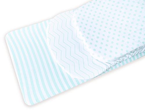 Nodnal Co. 3 Fitted Bassinet Sheets Mint Set Baby Girl/Boy - 100% Oeko-Tex Cotton - Gender Neutral Chevron Polka Dot Stripe Universal Fit - Cradle/Moses Basket Hourglass Oval Rectangle Mattress Sheet #TOP5