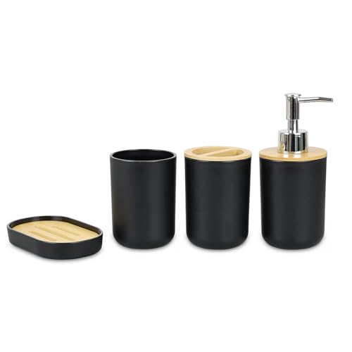 Conjunto 4 acessórios de banheiro porta escova e sabonete - Kit Completo (Preto)