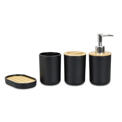 Conjunto 4 acessórios de banheiro porta escova e sabonete - Kit Completo (Preto)