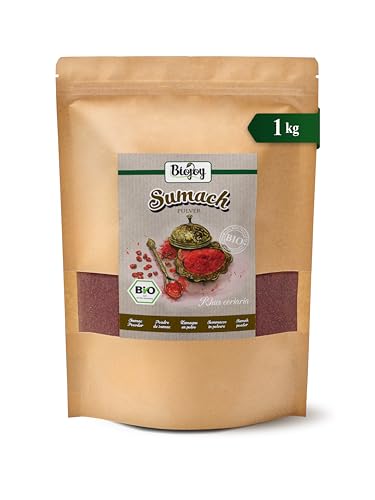 Biojoy Zumaque en polvo BÍO (1 kg), seco y molido, especia para cocinar, 5% Sal de roca
