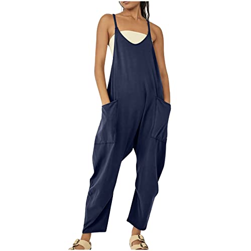 NUSGEAR 2023 Mono Peto Suelto Mujer Jumpsuit de Eslinga Verano Moda Petos de Pantalones Largo Casual Bolsillo Clásico Color Sólido Monos Pierna Ancha Playa Cómodo Pantalón Rompers