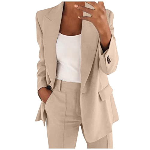 Women's Blazer Open Front Work Office Blazer Button Solid Color Pocket Jacket Blazer Lapel Long Sleeve Cardigans - Main Image