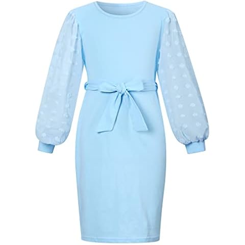 Blue Mesh Long Sleeve Belted Dress Cover