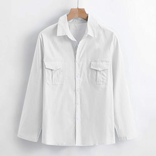 Camisas sociais de manga comprida para homens, blusa de algodão e linho, camisetas masculinas, folga