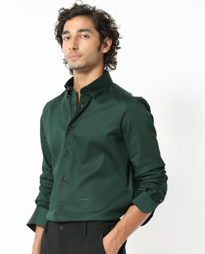 Image of Rare Rabbit Men Regular Fit Solid Beige Satin Long Sleeve Button Shirt