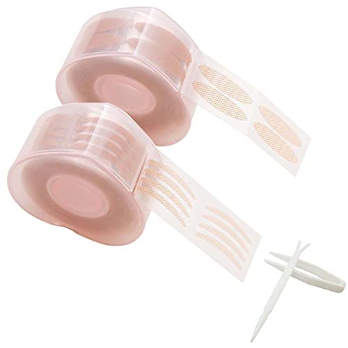 Cretty-Meet 1200pcs Self-Adhesive Invisible Double Eyelid Tape Eyelid Lift Strips Instant Eyelid Stickers Eye Tapes Fiber for Hooded Droopy Uneven Mono-eyelids with Fork Rods and Tweezers