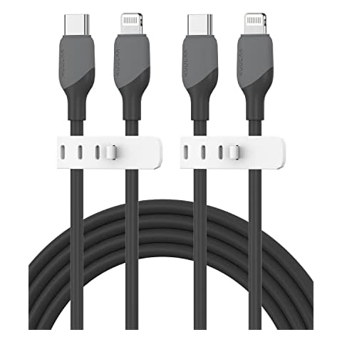 Kuulaa iPhone Cable,[MFi Certified] USB C to Lightning Cable,Super Soft Liquid Silicone Fast Charging iPhone Cable,Apple Charger Lead for iPhone 13/12/11/ XR/XS/X/8/7/6/iPad(2 Pack 1M+2M BLACK) Cover