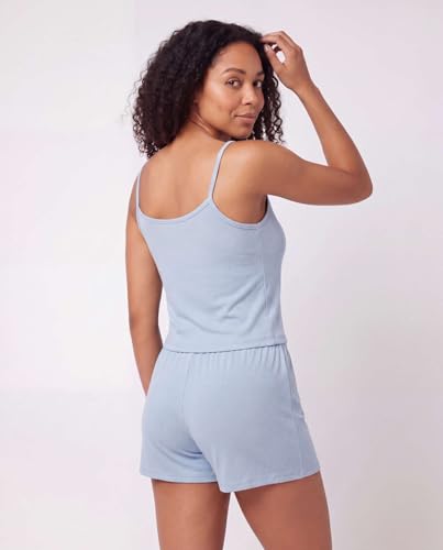Image of Real Essentials 2 Pack: Women's Ribbed Cropped Cami and Short Set Pajama Sleep Lounge Sleepwear PJ Soft Drawstring Shorts