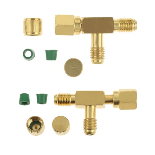 Image of 2PCS Quick Coupler Access Tee, 1 /4'' Valves Core Tee Adapter with Swivel Connector, Fits for Gauge Deep Vacuum Pump Manifold