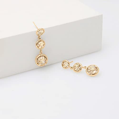 Missaqua Solitaire Gorgeous 14K Yellow Gold Plating 3 Drops Earrings Embellished With Austrian Crystals Round Push Back Dangle Pierced Jewelry Gifts For Her #TOP2