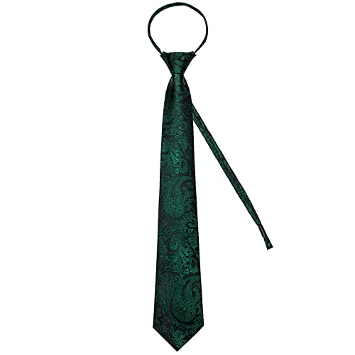Image of DiBanGu Silk Zipper Ties for Men,Paisley Solid Plaid Pre-tied Tie and Pocket Square Cufflinks Set Formal Adjustable Necktie