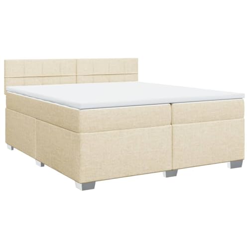 vidaXL Boxspringbett, Doppelbett mit LED Matratze Matratzenauflage, Bettgestell mit Lattenrost Kopfteil, Polsterbett Bett für Schlafzimmer, Creme 200x200cm Stoff vidaXL Boxspringbett, Doppelbett mit LED Matratze Matratzenauflage, Bettgestell mit Lattenrost Kopfteil, Polsterbett Bett für Schlafzimmer, Creme 200x200cm Stoff