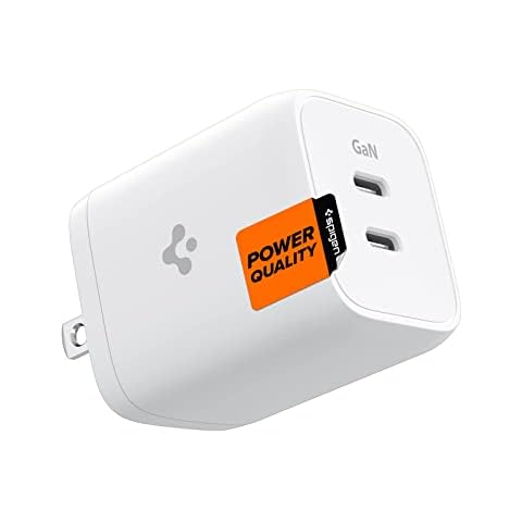 Spigen 65W USB C Charger, [GaN 652 Total 65W 2 Ports GaN III Tech] Dual Fast Charger PD 3.0 Charging Block for MacBook/Pro, iPad/Air, iPhone 16 15 Pro/Max/Plus/Mini, Galaxy S24/Ultra/Plus/Fold/Flip 6 Cover