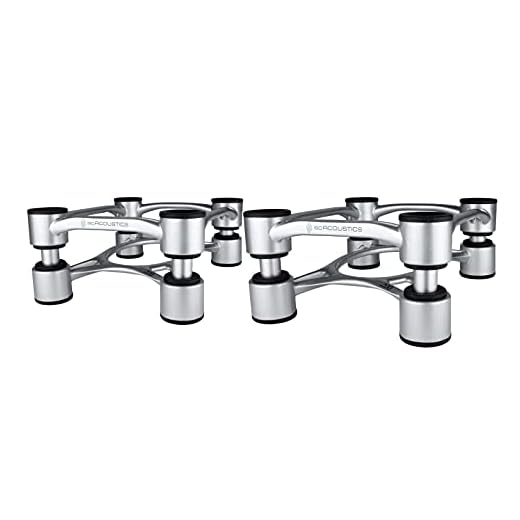 IsoAcoustics Aperta Series Isolation Speaker Stands with Tilt Adjustment: Aperta200 (7.8" x 10") Silver Pair