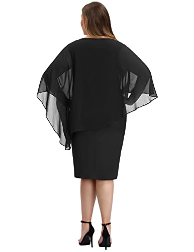 Hanna Nikole Women Plus Size Casual Solid Chiffon O-Neck Ruffles Mini Pencil Dress Black 22W - Image 7